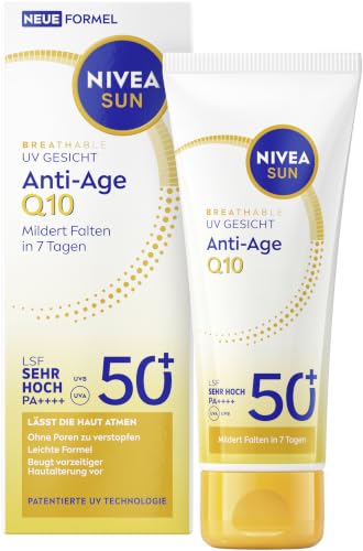 NIVEA SUN Sonnenschutz mit LSF 50+ straffende Gesichtssonnencreme atmungsaktive Anti-Falten Sonnencreme mit LSF 50+ und PA++++ Breathable UV Gesicht Anti-Age Q10 (40 ml)