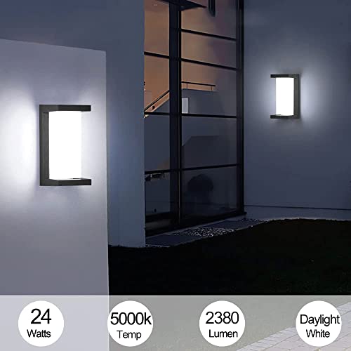 Sytmhoe Outdoor Wall Sconce Lights, 24W 5000K Daylight White Aluminum Exterior Light Fixture Wall Mount Ip65 Waterproof, Led Porch Light For Garage Walkway Hallway Backyard Garden. #TOP2