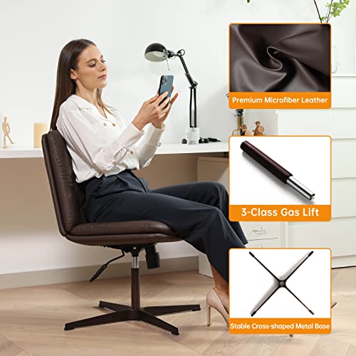 Emiah Pu-Padded Home Office Desk Chair No Wheels Mid-Back Comfortable Computer Chair Vanity Chair Swivel Task Chair With No Arms, Brown #TOP5