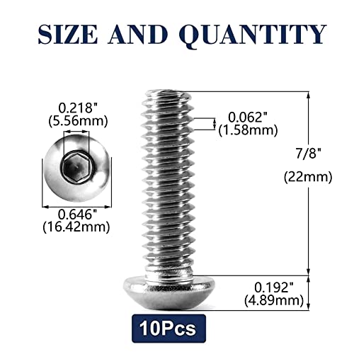 Image of 3 /8-16 x 7 /8 inch Button Head Socket Cap Bolts Screws, 10Pcs 304 Stainless Steel 18-8, Allen Hex Drive, Bright Finish by SG TZH(with Hex Spanner)