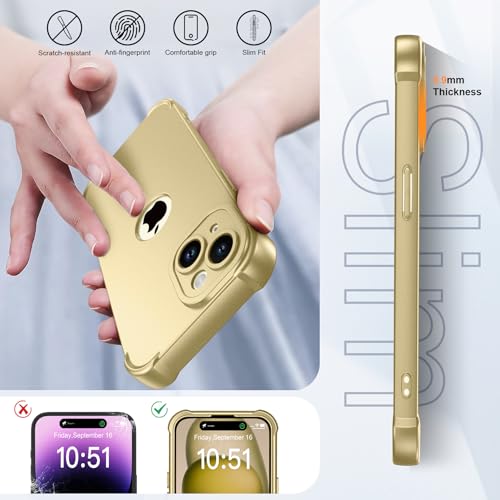 Image of ORETECH 3 in 1 for iPhone 15 Plus Case with 2 x Screen Protector,Gold | Full Body Shockproof Design Smooth Texture,15FT Military Grade, Camera Lens Shield, with Armor Front Frame Protection