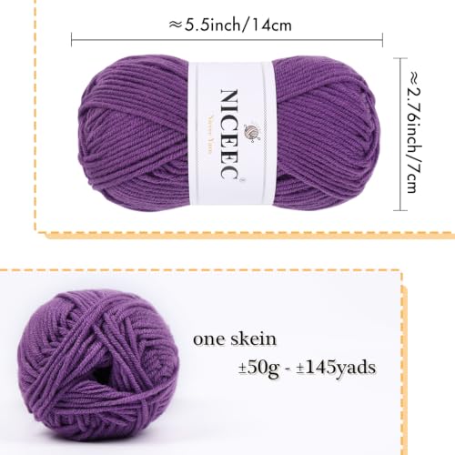 Image of NICEEC 300g Soft Assorted Colors Yarn - Sport Weight,100% Acrylic, 4 Ply, Bonbons Yarn for Crochet & Knit, DIY Project Starter Kit for Kids or Adults(Total 870yds) - DarkSeries