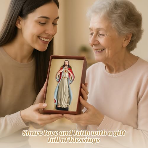 TALPGOD Sacred Heart of Jesus Statue,6 Inch Jesus Christ Figurines Statue Catholic Altar Home Decor,Sagrado Corazón De Jesus-Estatua Hand Painted Renaissance Sculpture Collection - Thumbnail 7