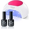 SUNUV 48W UV Light for Nails, 15ml Top and Base Coat Gel Polish Set Home and Salon Use SUN2C Pink