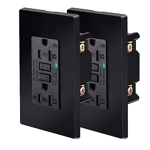 Black 20 Amp Gfci Outlet,Nineleaf Gfi Dual Receptacle 20A Black,Tr Tamper Resistant And Wr Weather Resistant,Ground Fault Circuit Interrupters,Wall Plate Included,Etl Listed, 2 Pack Black #TOP9