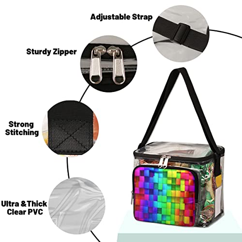 Bisibuy Rainbow Box Pattern Clear Lunch Bag Stadium Approved Pvc Plastic See Through Lunch Box With Adjustable Strap For Sports Events Concerts Office #TOP3