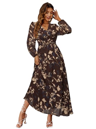 Image of Simplee Women's Boho Floral Maxi Dress Flowy Casual V Neck Short Sleeve Wedding Guest Holiday Beach Long Dress