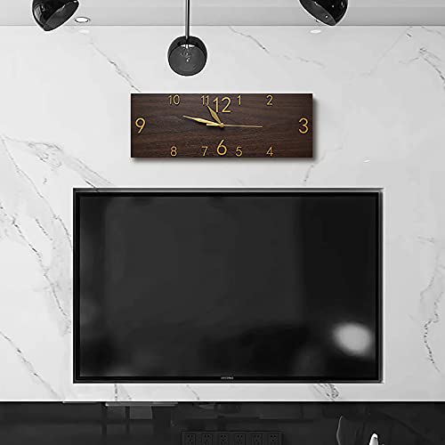 Marmoday Wall Clock Silent Rectangle Wooden Clock Battery Operated Living Room Bedroom Modern Decorative Accessories Dark Brown #TOP2
