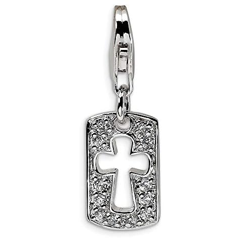 925 Sterling Silver Polished Fancy Lobster Closure CZ Cut out Cro925 Sterling Silver Faith Clip on Lobster Clasp Charm Pendant Necklace Measures 27x9mm Jewelry Gifts for Women Cover
