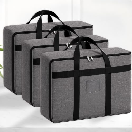 Image of SITTELLA Foldable Storage Bags, 58 L, Grey, 3 Pack | Fabric Storage Organizer Box, With Zip, Blanket & Quilt Storage, Space Saving Container