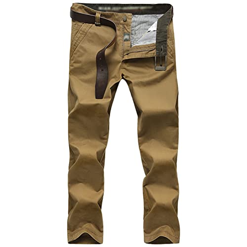 Men Relaxed Fit Casual Cotton Pant Chino Flat Front Classic Straight Pants Lightweight Business Comfort Trousers (Camel,29)