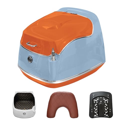 JISYIWOWトップケース バイク リアボックス 38L大容量バイク用ボックス 着脱可能式原付 ABSスクーター収納可能 汎用 アンテナ飾り (ブルー(オレンジ))