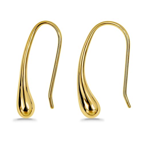 Hoops & Loops 925 Sterling Silver Teardrop Pear Shape 25mm Dangle Hook Earrings for Women, Silver, Yellow Gold & Rose Gold Flash Plated