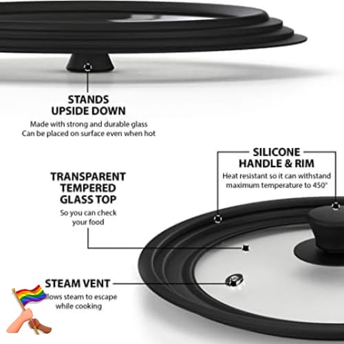 Universal Lid For Pots And Pans, Silicone Lids For Pots And Pans, Pan Lids, [Pack Of 2], Frying Pan Cover- Replacement Lids Fits 7-12 Inch, Black & Red #TOP1
