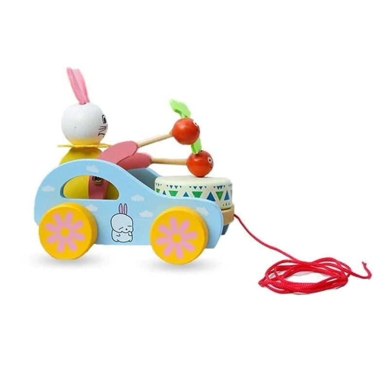 Image of Smartcraft Wooden Drum Musical Pull Along Toy, Baby Early Walking Pull Toy, (Pack of 1) (Rabbit)