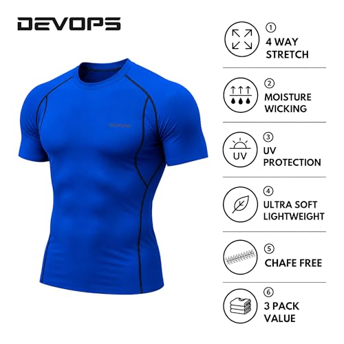 Image of DEVOPS 3 Pack Men's Athletic Short Sleeve Compression Shirts