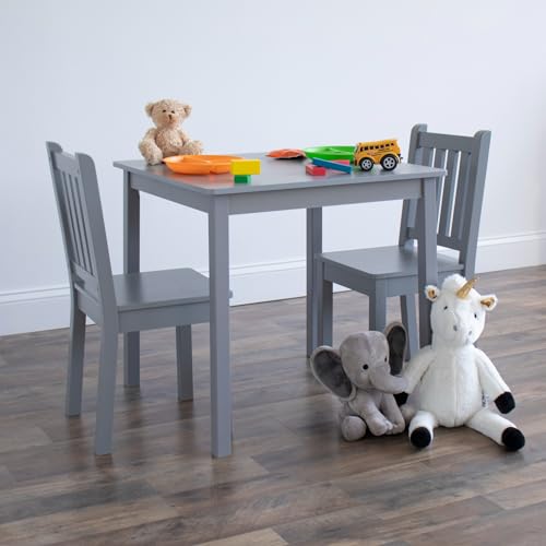 Image of Humble Crew Toddler Table and Chair Set for Kids, Wood Activity Furniture | Sturdy 3 piece playroom or bedroom desk, perfect size for crafts, snacks, homework, and learning, includes 2 matching seats