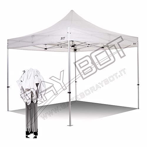 RAY BOT. Cenador plegable 3 x 3 de aluminio con postes hexagonales de 45 mm y tejido impermeable. Línea profesional (sin lonas laterales, blancas)