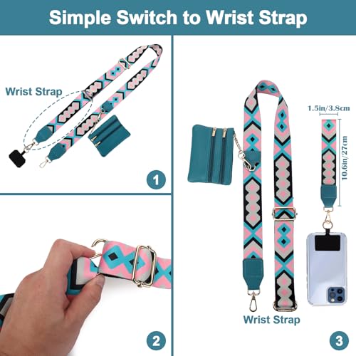 Image of XANGNIER Clip and Go Strap for Phone with Wallet Crossbody, Phone Strap with Zippered Wallet, Adjustable Anti Theft Cellphone Lanyard for Women, Cellphone Chain Accessories,Multicolor 8
