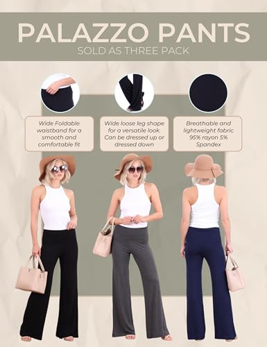 Image of Popana Wide-Leg Pants Palazzo Pants, Soft Lightweight Flowy Bootcut Wide Leg Lounge Pants for Women 3-Pack