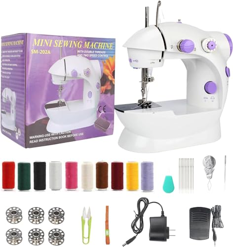 Máquinas De Coser, Home Máquina de Coser Portátil, Mini Maquina de Coser Electrica, Máquina de Coser Eléctrica Multifuncional con Dos Velocidades, Luz LED y Pedal, Adecuado para...