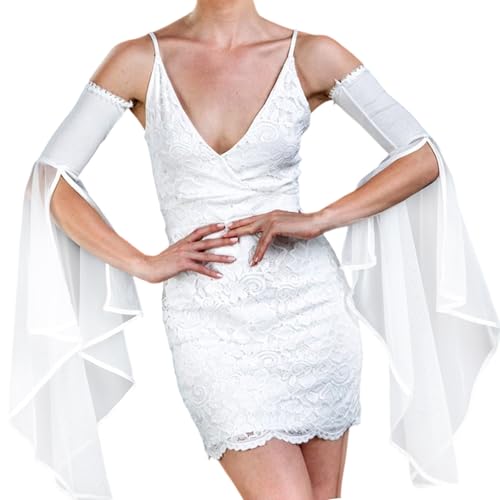 ZIDDAR Mangas blancas para novia, diseño de manga obispo transparente, perfecto para combinar con varios vestidos victorianos de boda, blanco, Talla única
