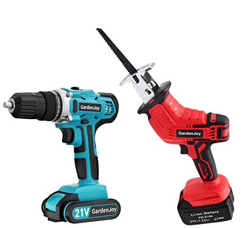 GardenJoy 21v Cordless Drill with 21v Reciprocating Saw