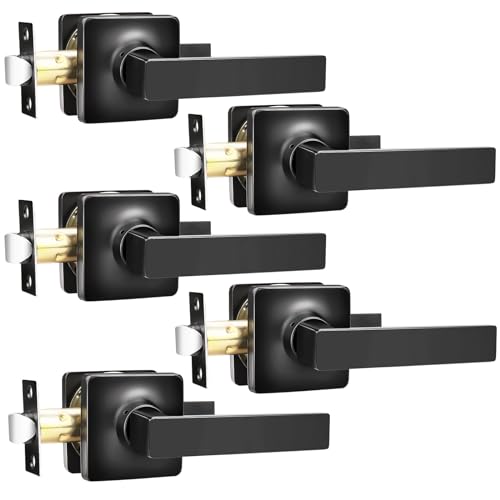 Image of GOBEKOR Matte Black Door Handles Passage Door Levers for Hall Closet Black Interior Lever Door Handle Keyless Square Door Locks 5 Pack