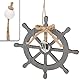 com-four® 3X Hängedeko mit Boot, Steuerrad und Anker aus Holz - Schifffahrt Deko zum Aufhängen - Maritime Hängedeko für zu Hause