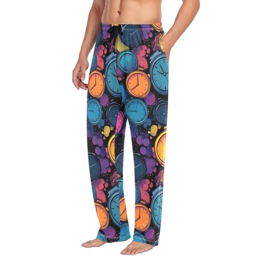 Colorful Alarm Clock Men's Pajama Pants Lightweight Sleepwear Bottom Lounge Pants4