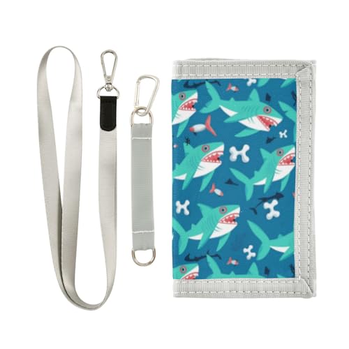 Wusikd Sharks Bones Kids Wallet for Boys Girls Cartoon Toddler Trifold Wallet Novelty Wallet for Teens Women Men