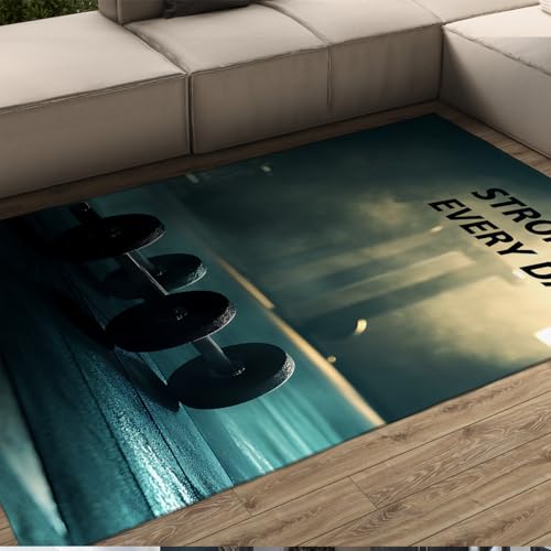 Gym Style Barbell Print Rug