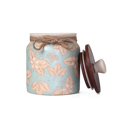 Image of Ceramic Storage Jar with Lid | Multipurpose Kitchen Storage Container for Pickle, Spices, Sugar, Tea & Snacks | Durable Airtight Canister for Home & Office (1, Blue, Pack of 1)
