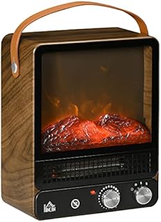 HOMCOM Tabletop Electric Fireplace with Handle, Freestanding Fireplace Heater with Realistic Flame Effect, Overheat Protection, 750W/1500W, Dark Walnut