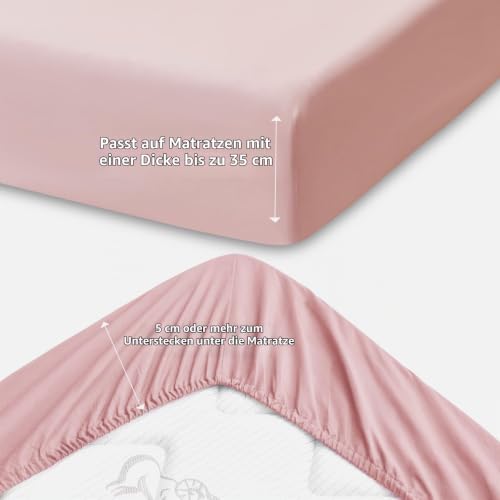 RUIKASI Spannbettlaken 180x200cm Rosa Bettlaken - Oeko Tex Spannbetttuch 180x200 Bettbezug… – Ansicht 4