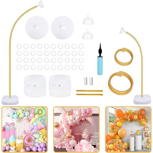 Ballonbogen Set 2.5M & 1.5M Verstellbarer Ballonbogen Gestell Freie Biegung Ballonständer für Boden Luftballon Girlande für Hochzeit Babyparty Geburtstag Graduation und Party Deko Gold