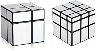 D-FantiX Shengshou zestaw lustrzanych kostek 2 x 2 3 x 3 klocki lustrzane 2 x 2 3 x 3 prędkość sześcian pakiet nieregularne Speedcube nierówne puzzle zabawki srebrne