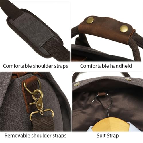 Waxed Canvas Leather Suit Luggage Garment Bag, 2 In 1 Hanging Suitcase Suit Business Travel Bag with Shoulder Strap (Black)3