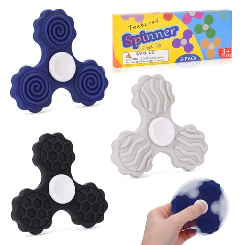 Dalycro 3 PCS Silicone Fidget Spinners, Sensory Toys for Adults and Kids, Textured Spinners for Fun Autism Anxiety Stress Relief Classroom Office and Travel (Multicolor-1)