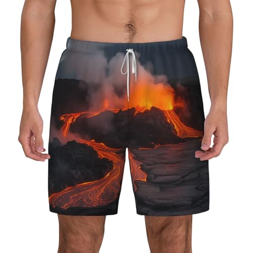 Men's Swim Trunks Quick Dry Board Shorts Drawstring Beach Short Kilauea Volcano Bathing Suit for Men