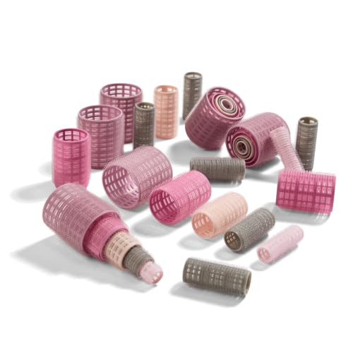 Conair Heatless Curls Hair Roller - 31 Count, Assorted sizes & Colors - Pink, Gray & Purple - Overnight Curl Rollers w/storage case