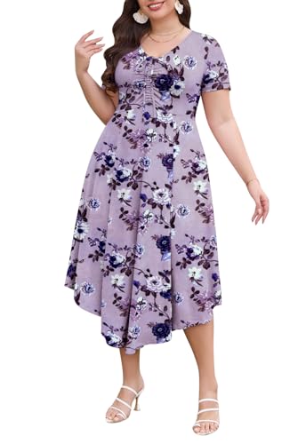 Image of Keluummi Plus Size Maxi Dress for Women V-Neck Short Sleeve with Pockets