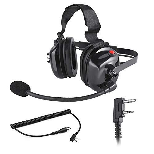 Behind The Head Two Way Radio Headset with Coil Cord Cable for 2-Pin Radios