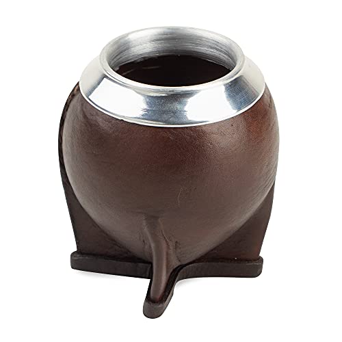 Thebmate [Torpedo Mate Premium Set Yerba Mate Cup - Crafted Ceramic Teacup - Dark Brown Leather Wrapped Handmade In Uruguay - Set Mate Torpedo With German Silver Bombilla Straw And Cleaning Brush #TOP3