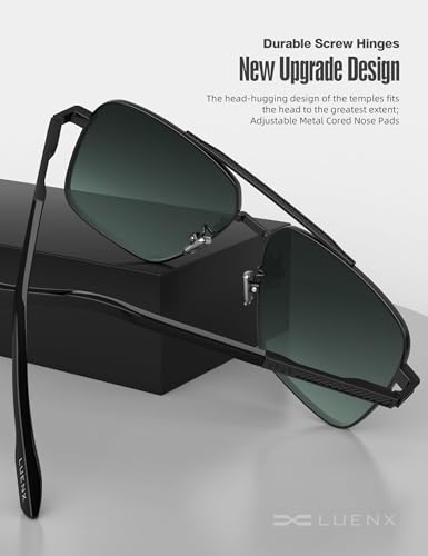 Image of LUENX Polarized Square Aviator Sunglasses for Men,Trendy Retro Oversized Rectangular Frame UV400 Protection