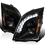 SPEC-D TUNING Black Smoke SMD LED Projector Headlights Compatible with 2008-2013 Cadillac CTS Left + Right Pair Headlamps Assembly
