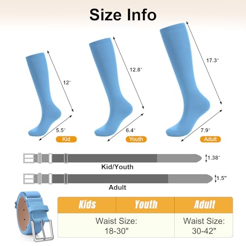 Image of XZQTIVE Baseball Softball Socks and Baseball Softball Belt Combo Set Knee-High Soccer Socks for Kids Youth Adult