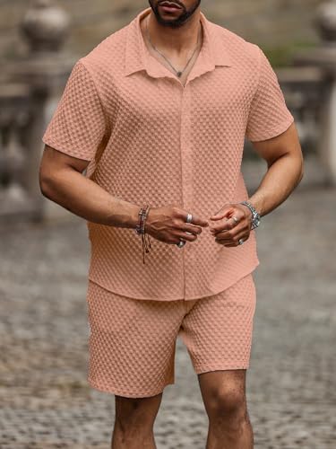 Image of Zilcon Men's 2 Piece Outfit Casual Short Sleeve Button Down Shirt Beach Summer Loose Pant Sets