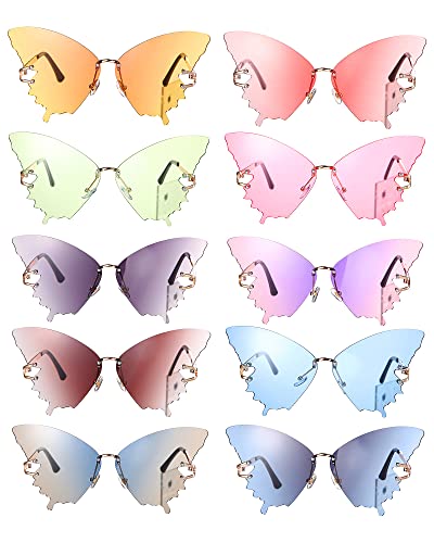 10 Pairs Butterfly Rimless Sunglasses for Women - Flames and Fun Vintage Metal Frame Novelty Adult Sunglasses, 10 Colors2