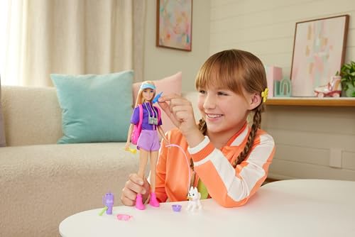 Barbie “Malibu” Outdoor Adventures Fashion Doll Wearing Adventure Outfit, with 10+ Camping-Themed Accessories Including Pet Puppy, JJV59